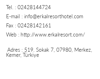 Erkal Resort Hotel iletiim bilgileri